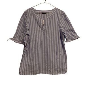 NWT Talbots Striped Split Neck Poplin Tie Sleeve Cotton Blouse Top Size 1XP